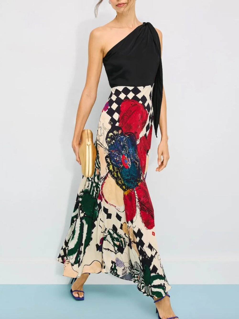 Saaksha & Kinni Sylvia Printed Gown in Black Red Multi Sun Dress Maxi Sundress